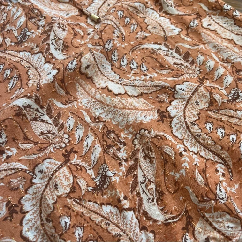 JOIE Bohemian Rayon Printed Ruffle Blouse Top Metallic Accent size Medium - Picture 7 of 10